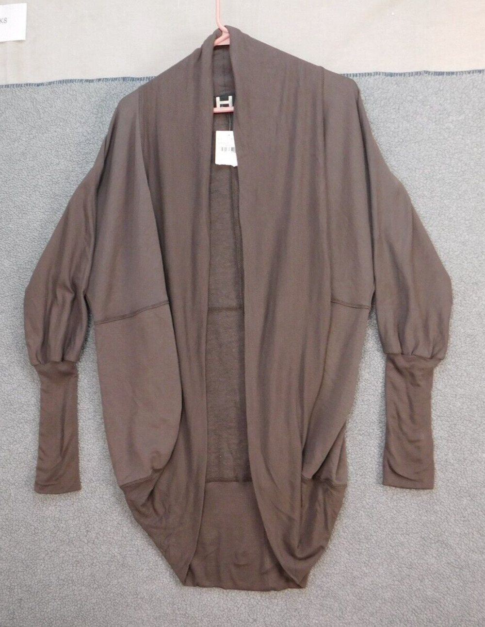 H by Bordeaux Women's L Brown Comfort Stretch Open Mink Cardigan Sweater NWT